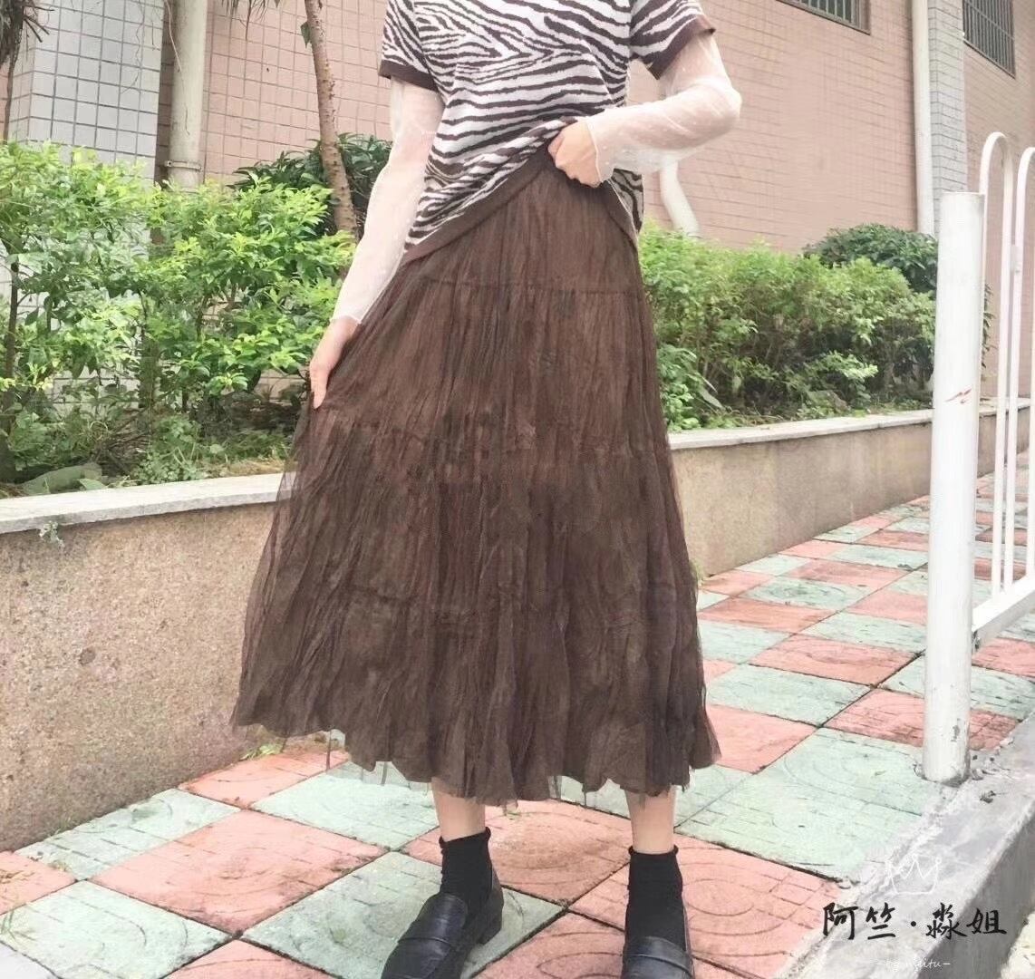 ウェーブプリーツ チュール重ねスカート　AJ11394-1686