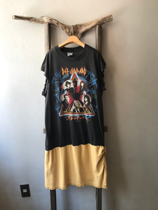 古着 リメイク Defleppard ロックtシャツ ワンピース L 古着屋 Baro ベロ