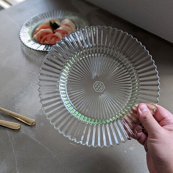 GREEN COLOR GLASS Plate グリーンカラーガラス プレート ビンテージ風
