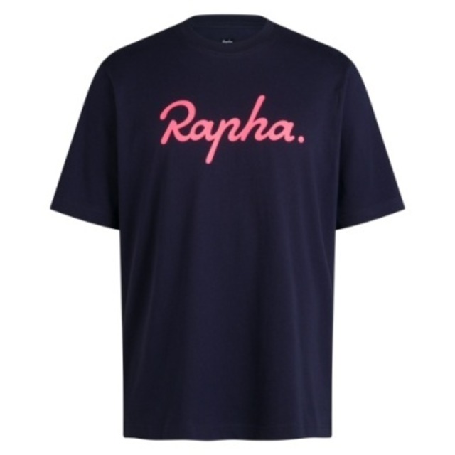 RAPHA COTTON T-SHIRT - LARGE LOGO DARK NAVY / HIGH-VIS PINK