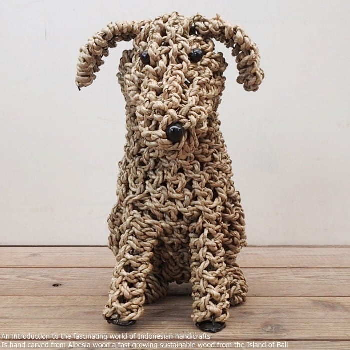 天然素材のお座り犬30cm 天然草 ウェルカム人形 犬 いぬ ドッグ 鉄製