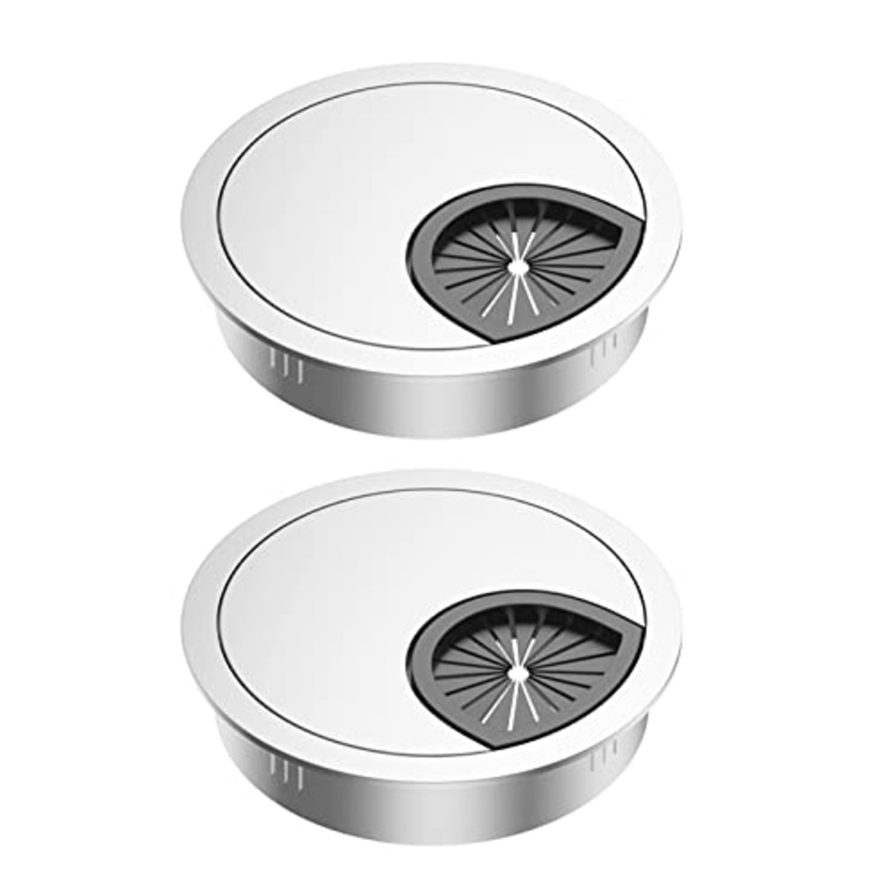 SHULLIN 2個入り デスクグロメット ケーブル穴カバー 60mm穴直径 亜鉛合金 配線孔キャップ丸型 コンピューターケーブルホールカバー ケーブル孔キャップ PCデスク用 コンピューターデスク用 ケーブル アウトレット ホール カバー(シルバー)