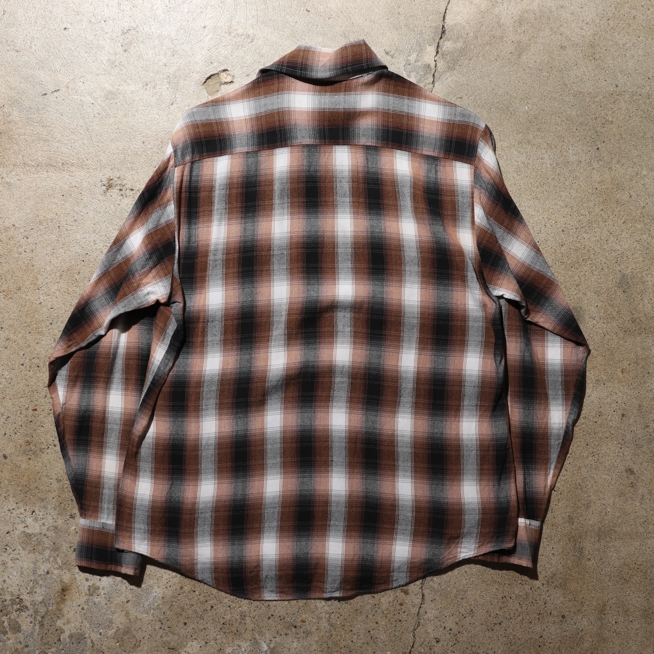 美品 M 70s Campus レーヨン オンブレチェックシャツ キャンパス 茶色 黒 ヴィンテージ ビンテージ vintage