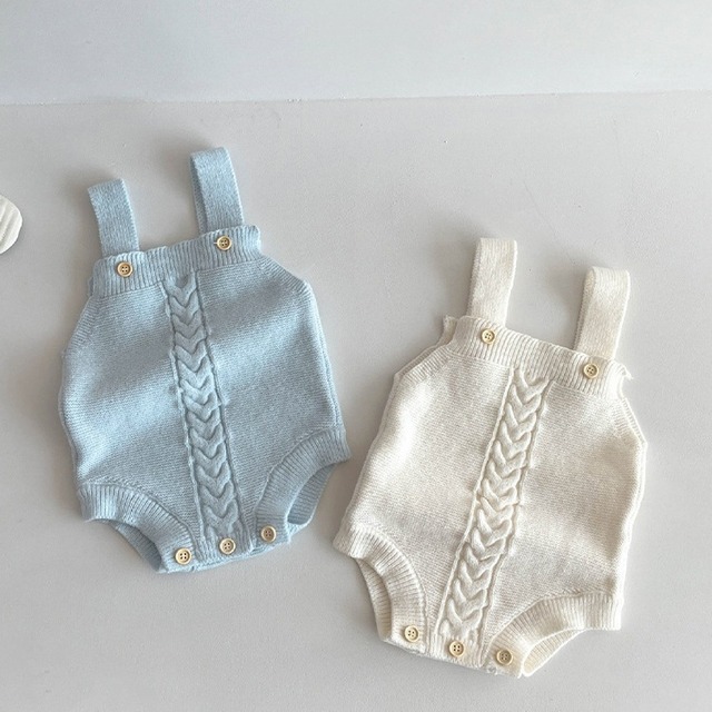 ,ベビー幼児女の子ケーブル編みニットサロペットロンパース　アイボリー　ブルー　かわいい秋冬服　lwa0137