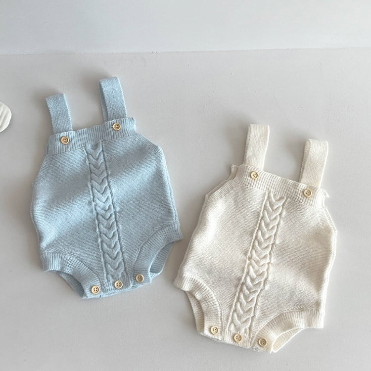 ,ベビー幼児女の子ケーブル編みニットサロペットロンパース アイボリー ブルー かわいい秋冬服 lwa0137