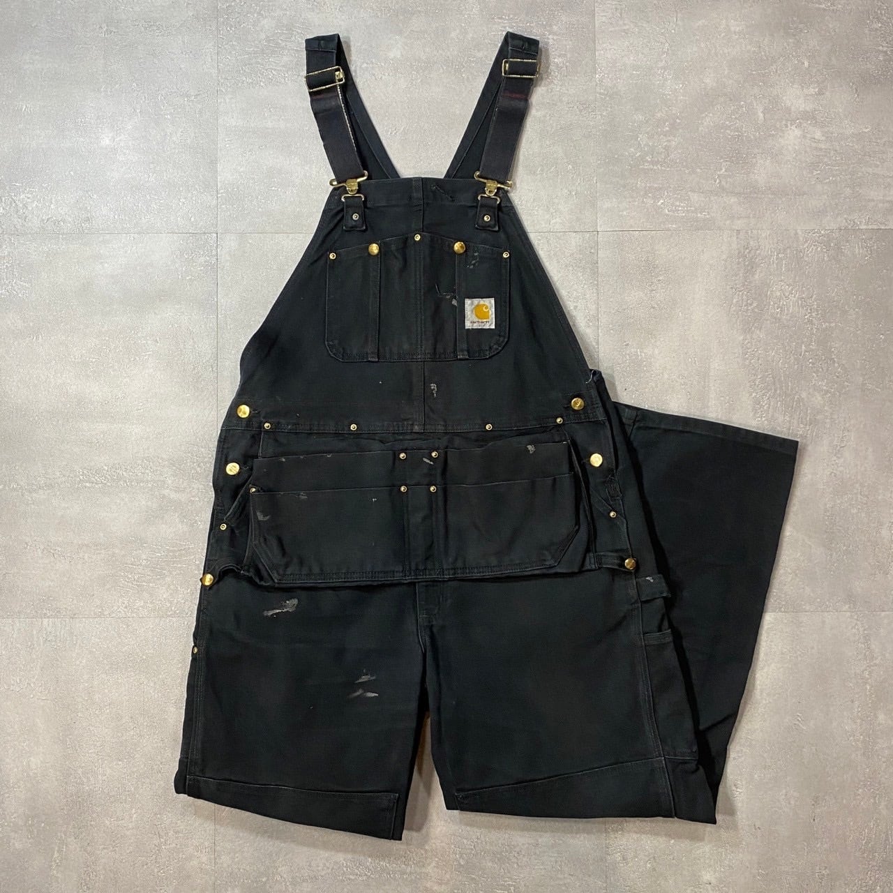 《実寸W38 L28》Carhartt カーハート オーバーオール ダブルニー リアルワーク ブラック No.4164