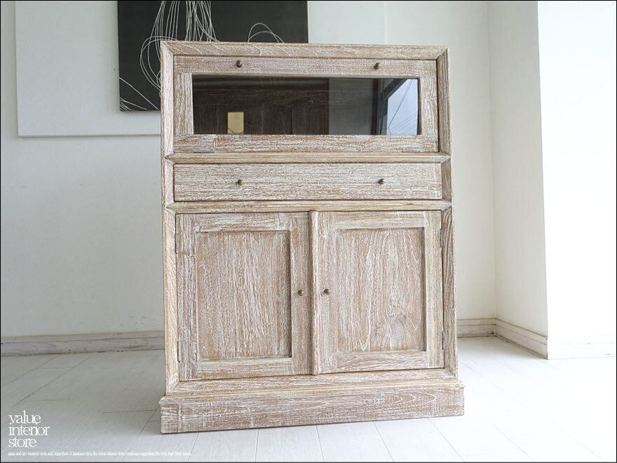 「 M様 サイズオーダーキャビネット 」 チーク総無垢材 ガラス扉付 収納キャビネットWW 食器棚 ガラスケース 飾り棚 キッチン収納 保管庫 ナチュラル 和 三大銘木