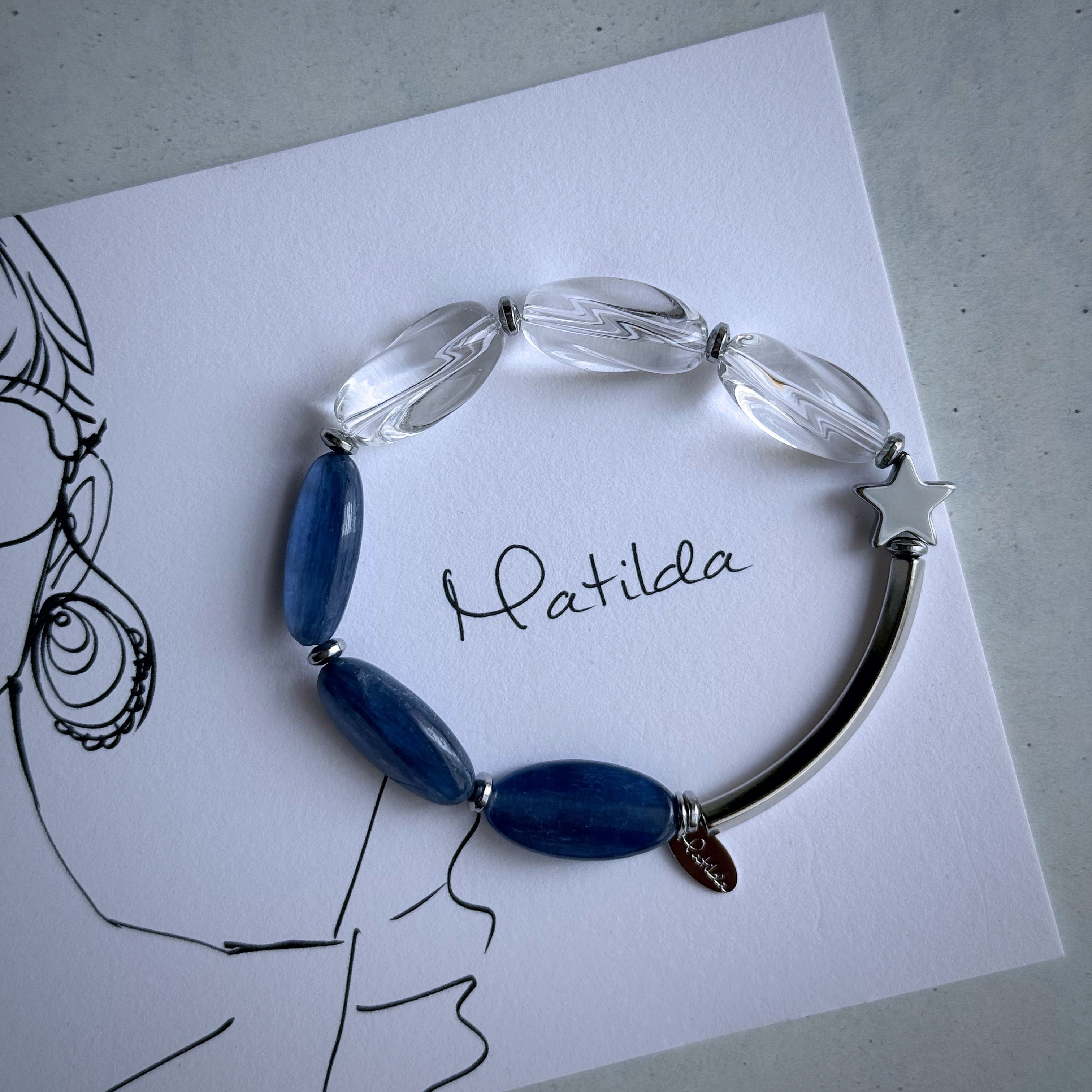 Tube & stone bracelet(カイヤナイト×クォーツ)