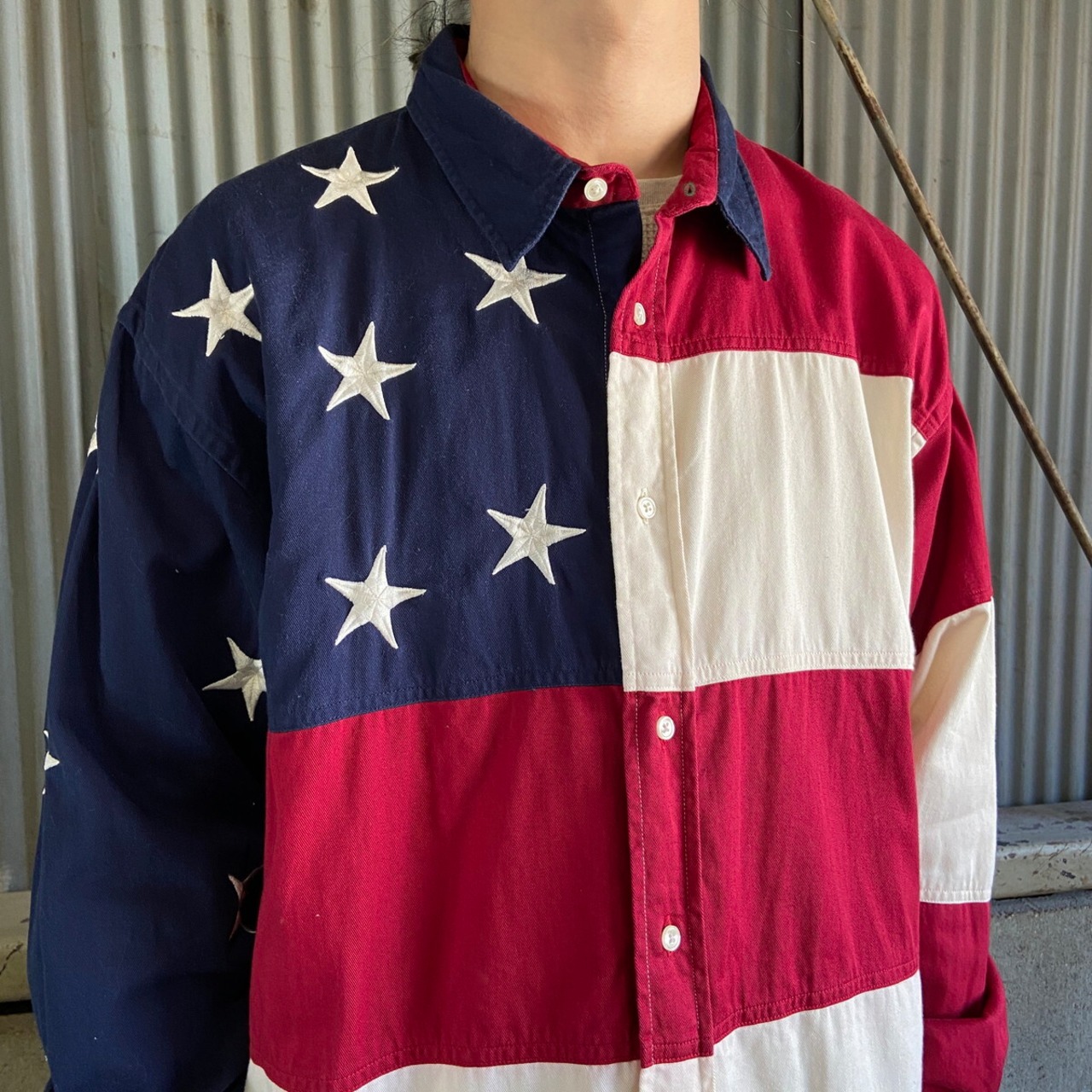 90年代 TOMMY HILFIGER トミーヒルフィガー 星条旗柄 長袖 コットン 