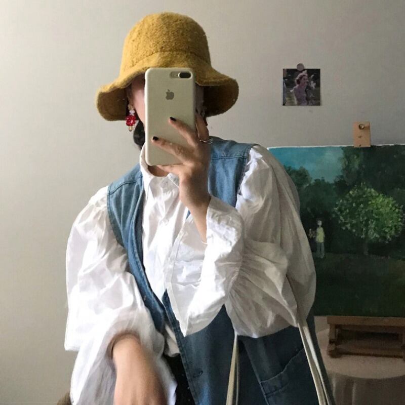 シックなファッションの2020年初春バージョンフランスのレトロなバブルトランペットスリーブ白いシャツボトミングシャツシャツ女性のトレンド YY-ファッション63907503279