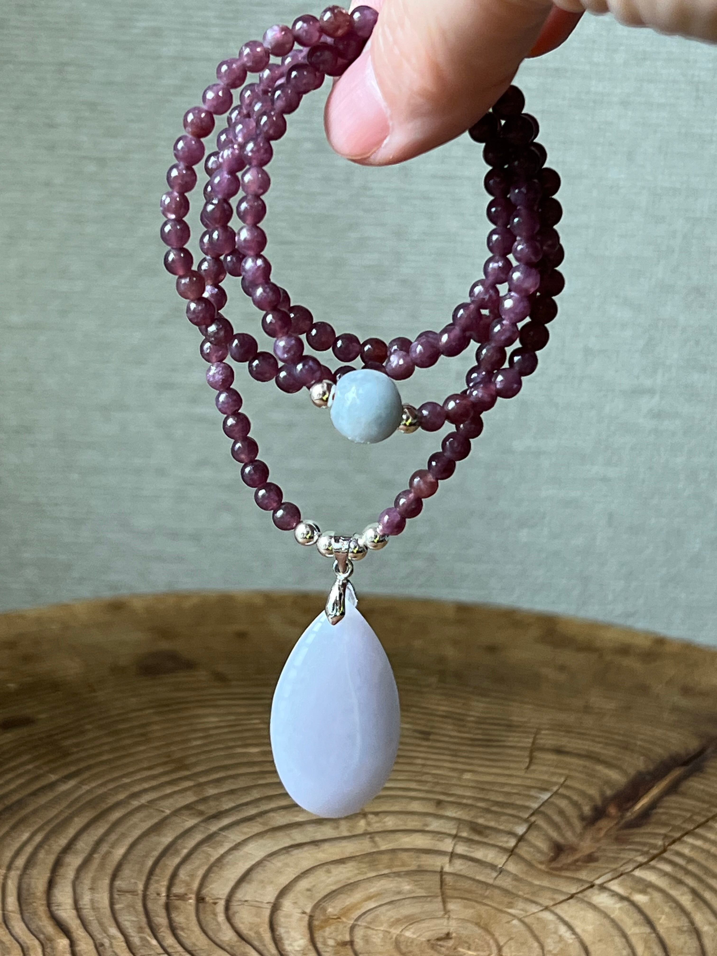 【未知がない状態となるには】ラベンダー翡翠 雫ペンダント