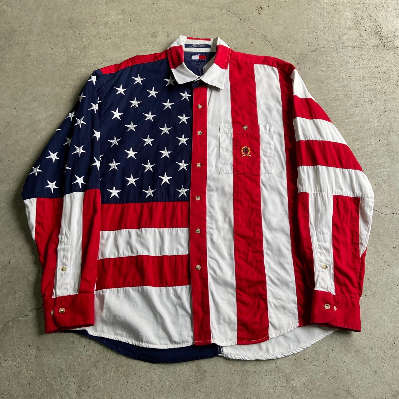 90年代 TOMMY HILFIGER トミーヒルフィガー 星条旗デザイン 長袖シャツ 