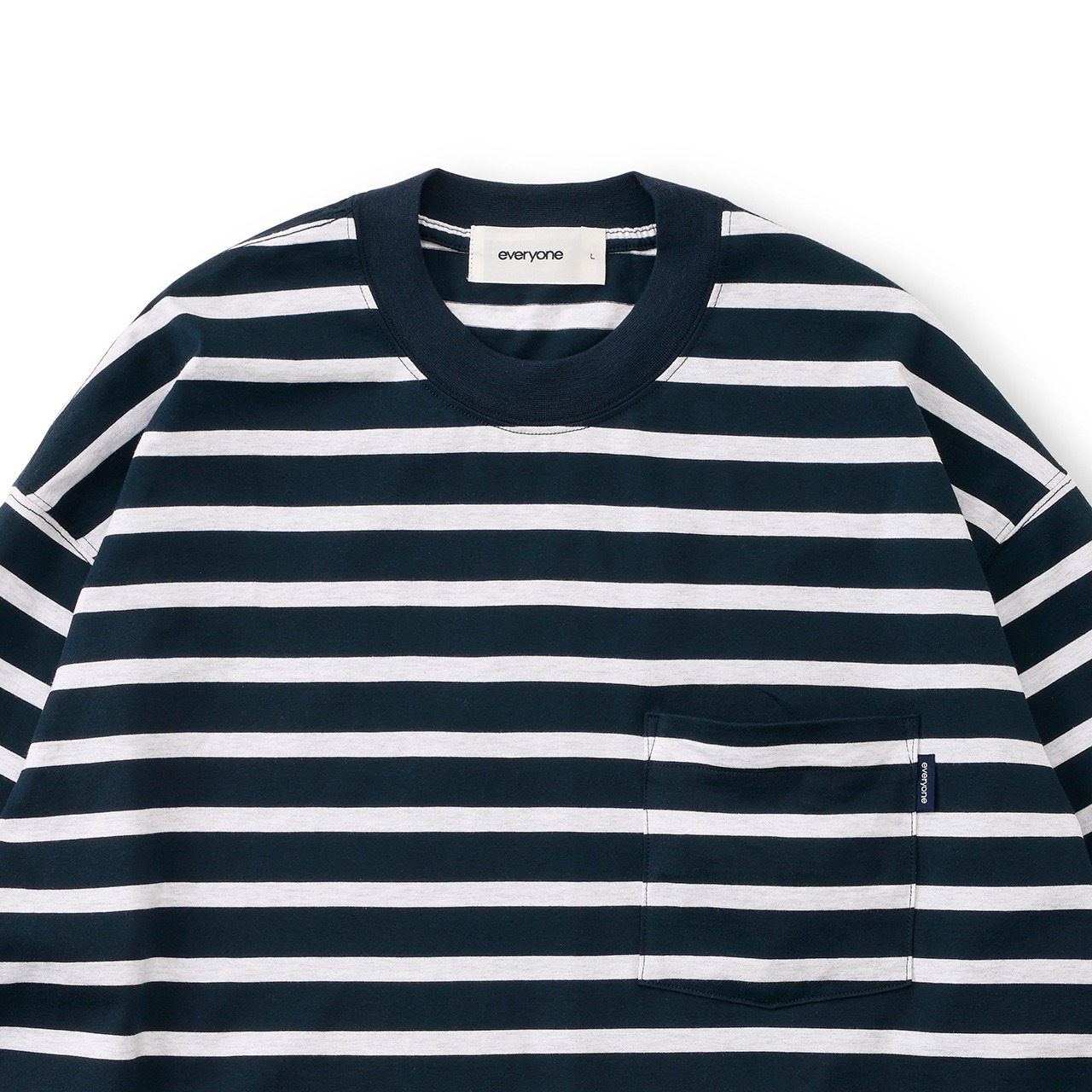 everyone high-gauge cotton border long sleeve tee shirt (NAVY/ASH 