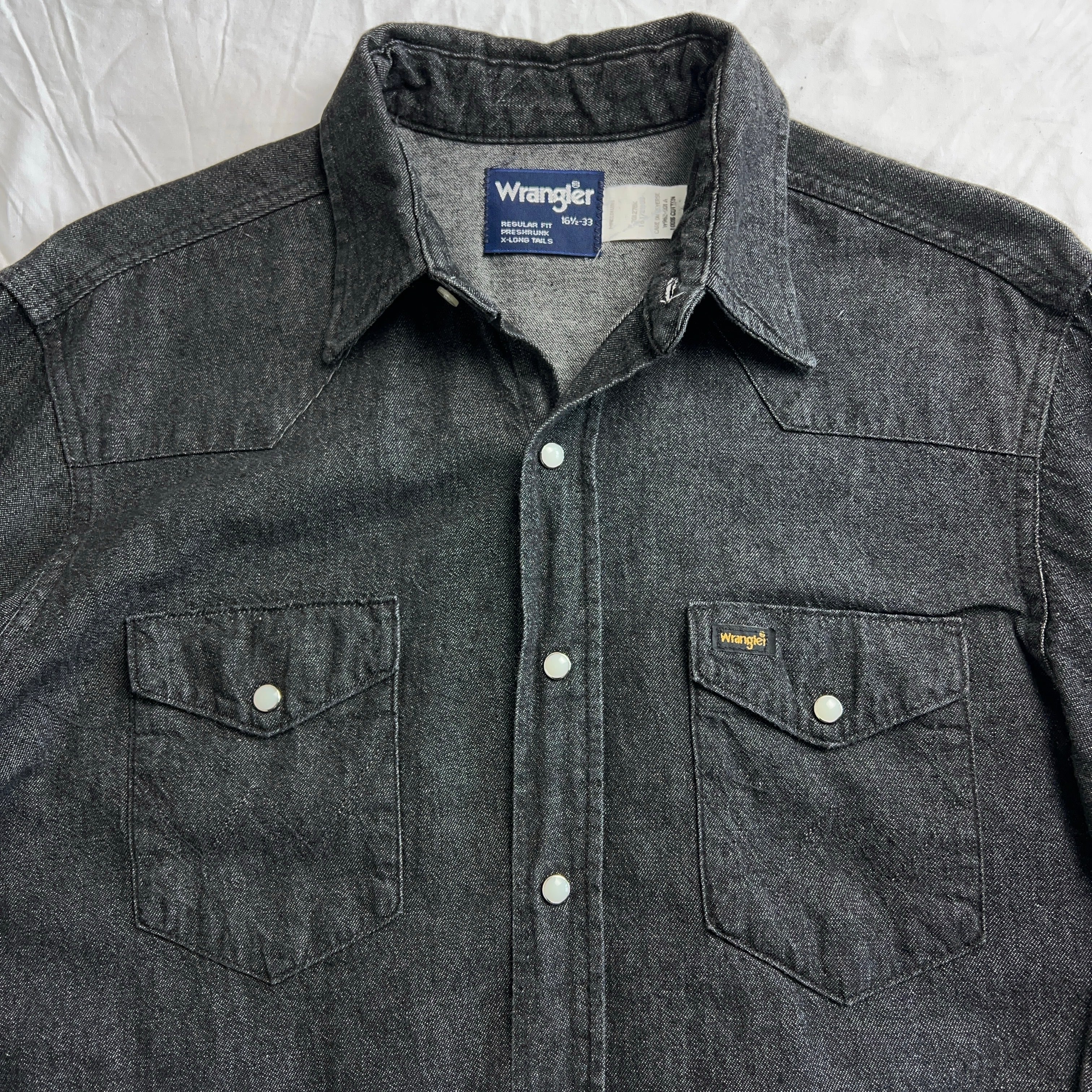 1980's Wrangler 70127BK BLACK DENIM WESTERN SHIRT 80年代 1980's Wrangler 70127BK BLACK DENIM WESTERN SHIRT 80年代