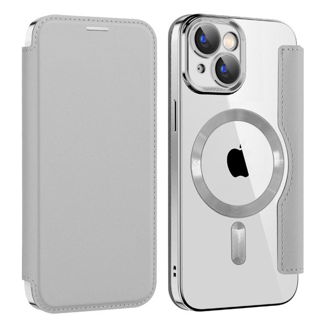 トスレ iPhoneケース MagSafe対応 手帳型 カード収納 カメラ保護 クリア iPhone 16 グレー