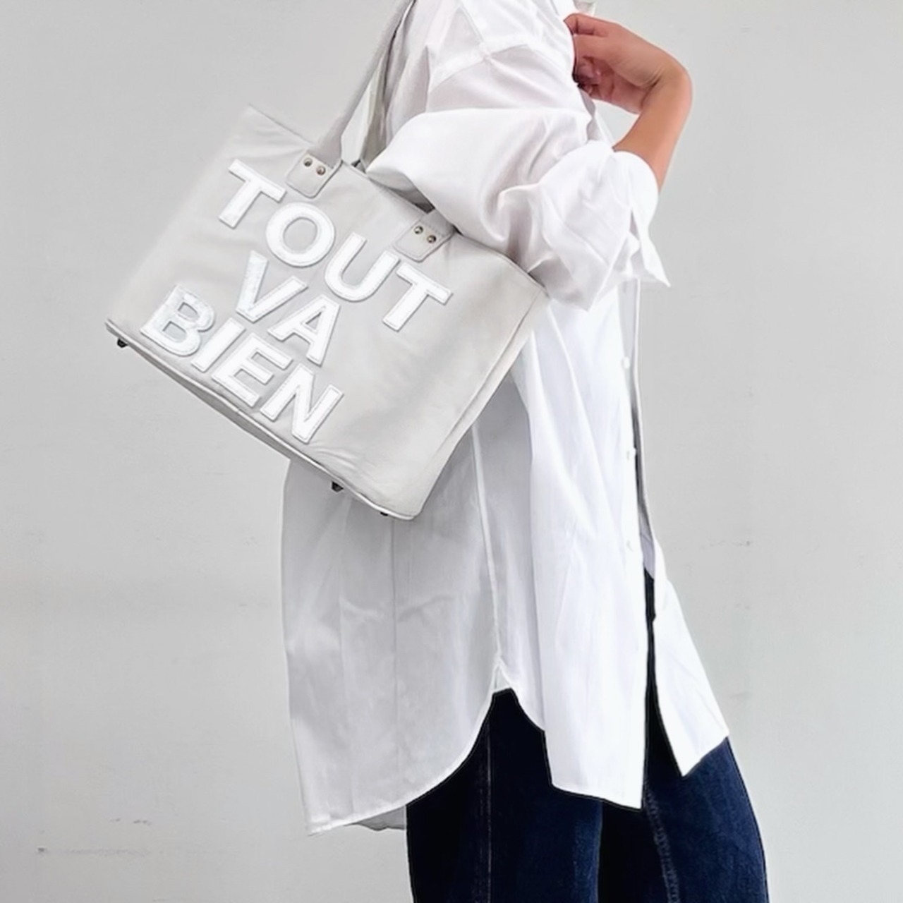 アンバサンド Ampersand LOGO leather tote bag M