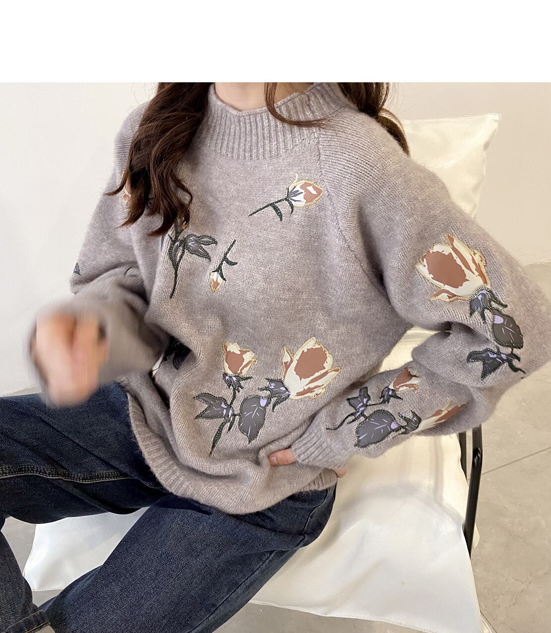 ヴィンテージ　立体小花刺繍　ニットセーター C14 ヴィンテージ 立体小花刺繍 ニットセーター C14 ヴィンテージ 立体小花