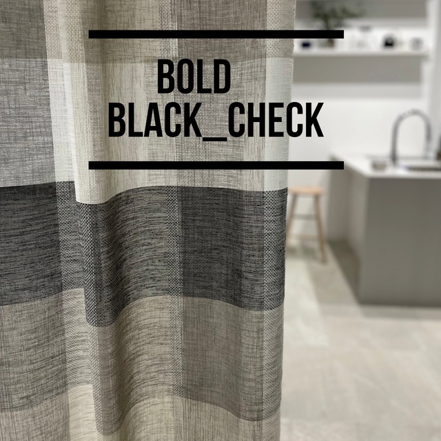ボールドブラックチェック　シアー　レースカーテン／1.5倍ヒダ／両開き（2枚1組）
