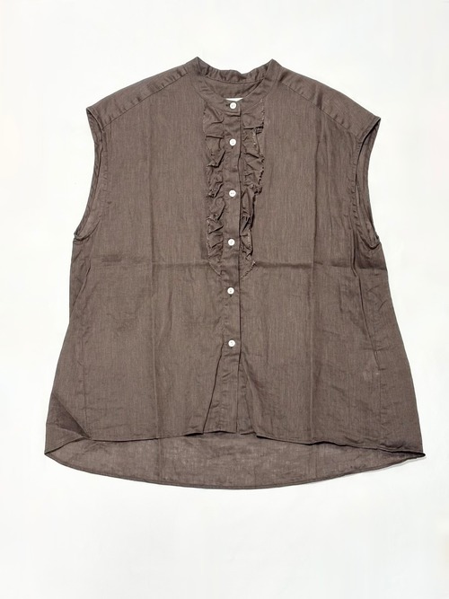 ROBE de PEAU・LINEN FRILL NO SLEEVE BLOUSE・BROWN　R360