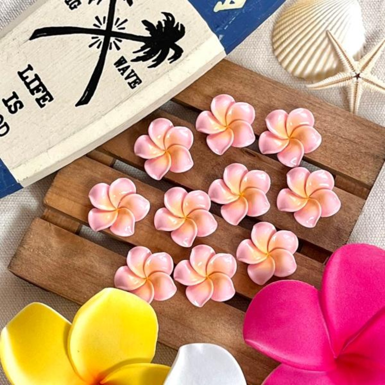 【2個】(大)カラフルプルメリアアクリルカボション/アクリル /パーツ/