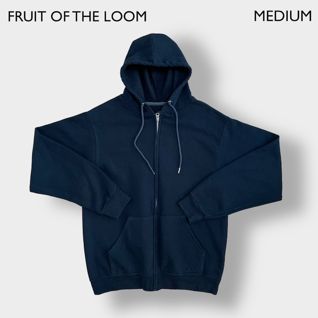 FRUIT OF THE LOOM ジップアップ パーカー フルジップ スウェット フーディー 無地 黒 M us古着