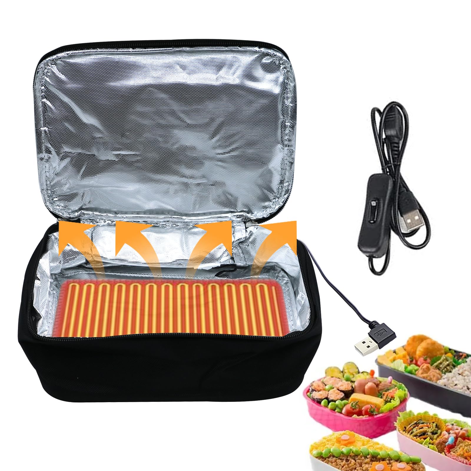 【特価処分】ランチバッグ 保温 USBヒーター お弁当 温める usb 加熱保温 大容量 防水 洗浄可能 手提げ 持ち運び 通勤/通学/ピクニック/アウトドア 電気弁当箱 弁当 バッグ 男女兼用