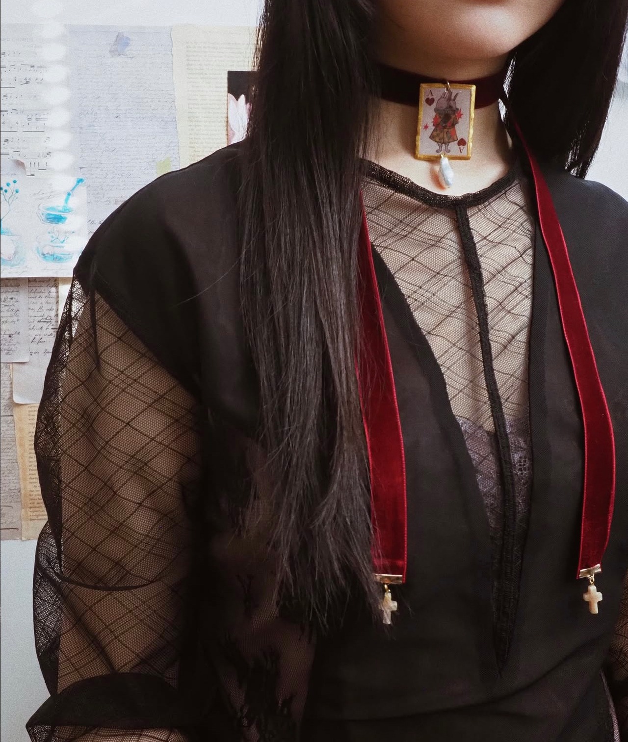 双頭うさぎのトランプ　ベロアチョーカー＆ヘアリボン