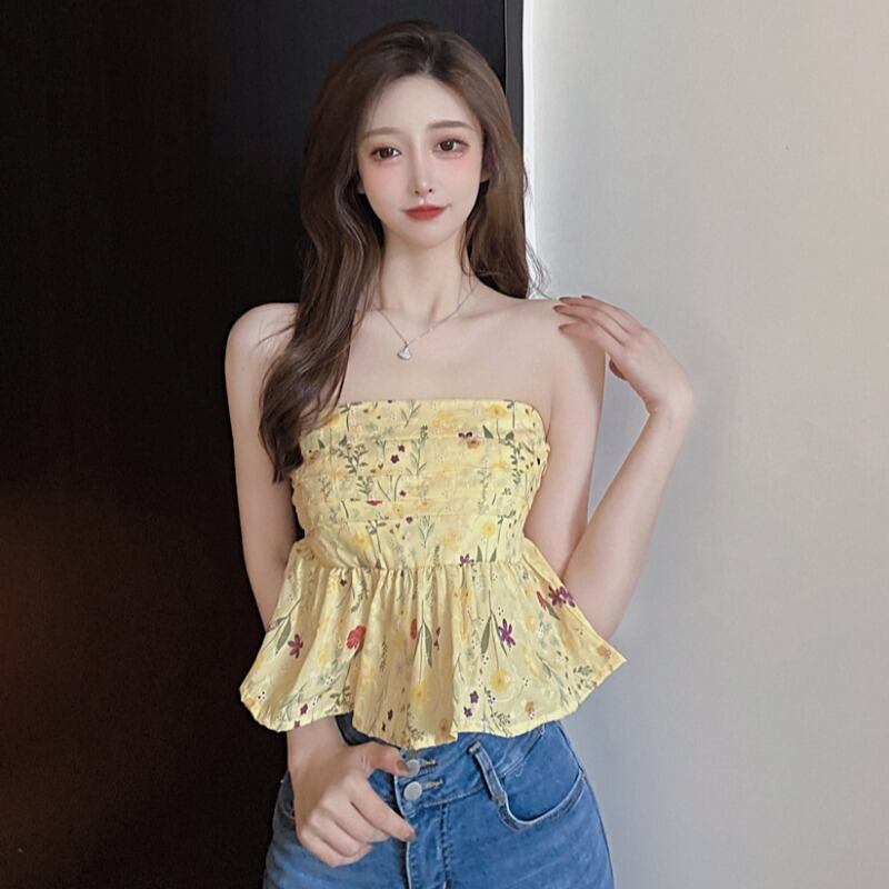 フローラルトップス スタンダードスリムショート レトロ 花柄 ハンチェンe927432858