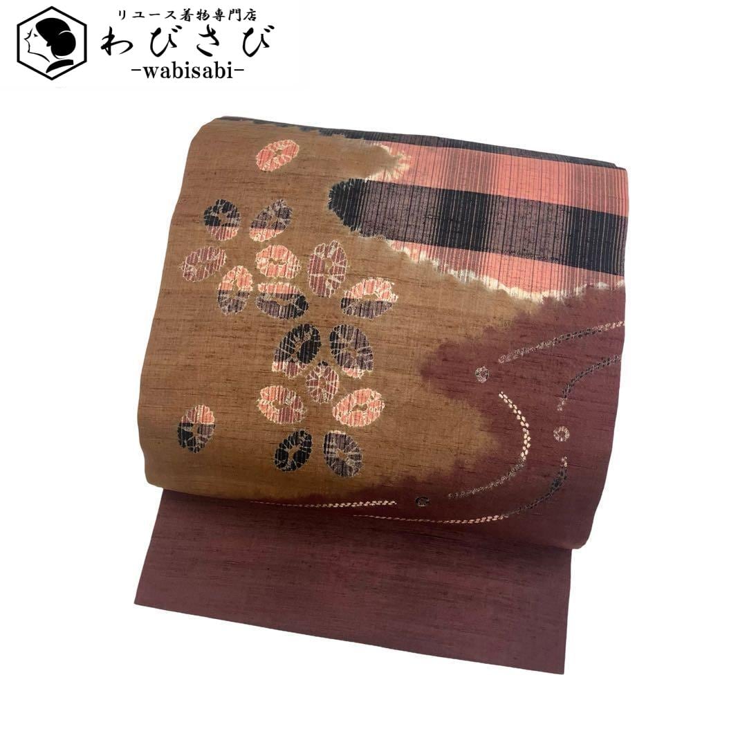 名古屋帯 抽象草花模様 暈し染 縮緬 O-3942 楽天市場】【お得なクーポン配布中】 名古屋帯 抽象草花模様 暈し染