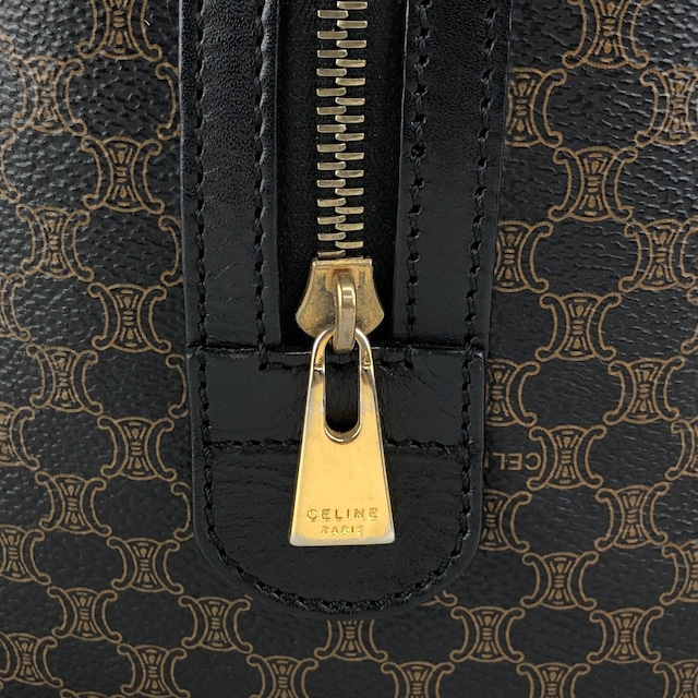 CELINE セリーヌ マカダム ショルダーバッグ ブラック ブラゾン型押し PVC 2WAY vintage ヴィンテージ オールド d4zwjm