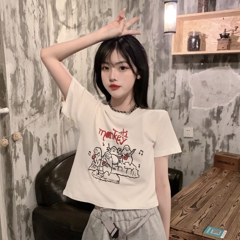 オータムウィンタースタイルブラックショートTシャツ ハイウェストウェストトップス かわいい 秋物 冬物 YY-ファッション5038798414