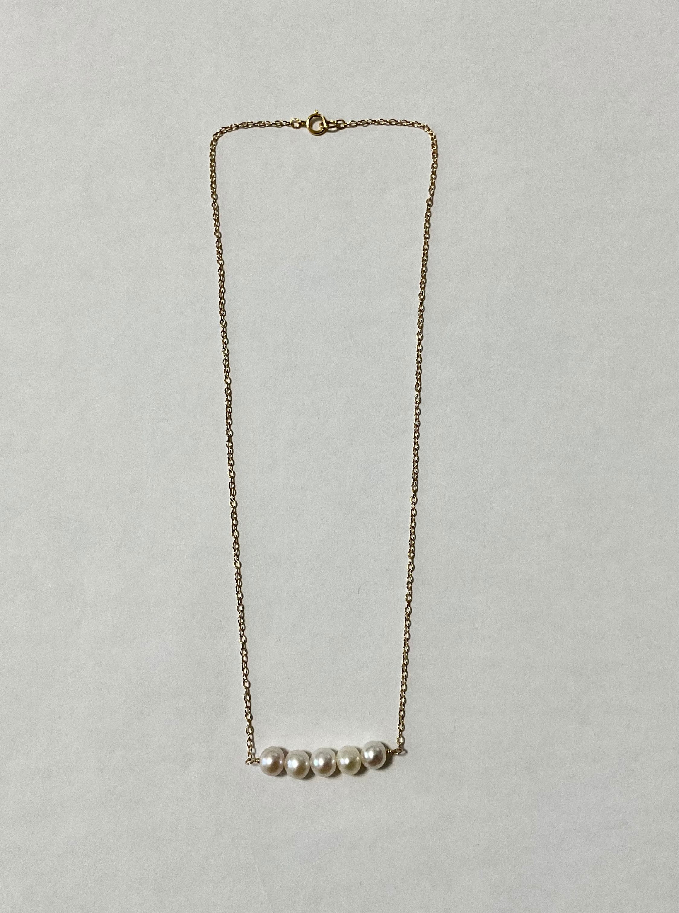 淡水パール5粒バーラインネックレス(K14gf） | spica and sandy