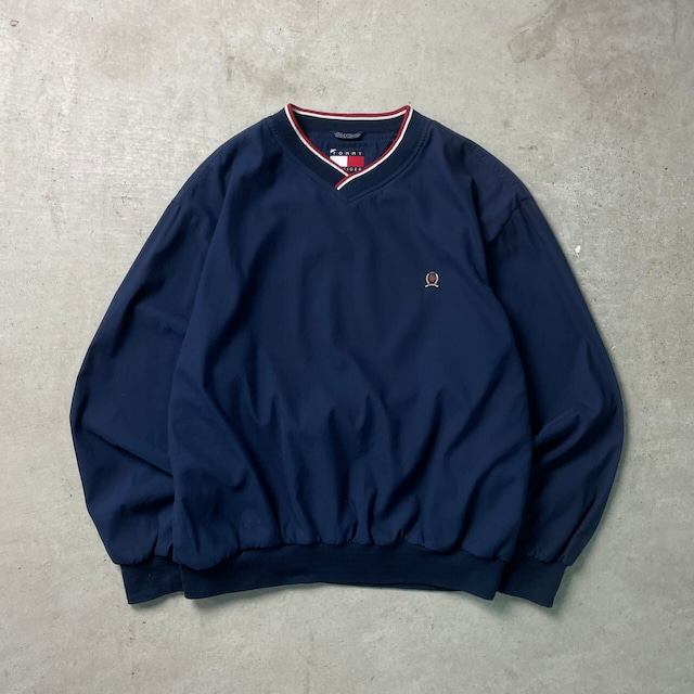 90年代 TOMMY HILFIGER トミーヒルフィガー  ウォームアッププルオーバー Vネック メンズXL 古着  90s VINTAGE ヴィンテージ 紺色【ナイロンジャケット】/ネイビー