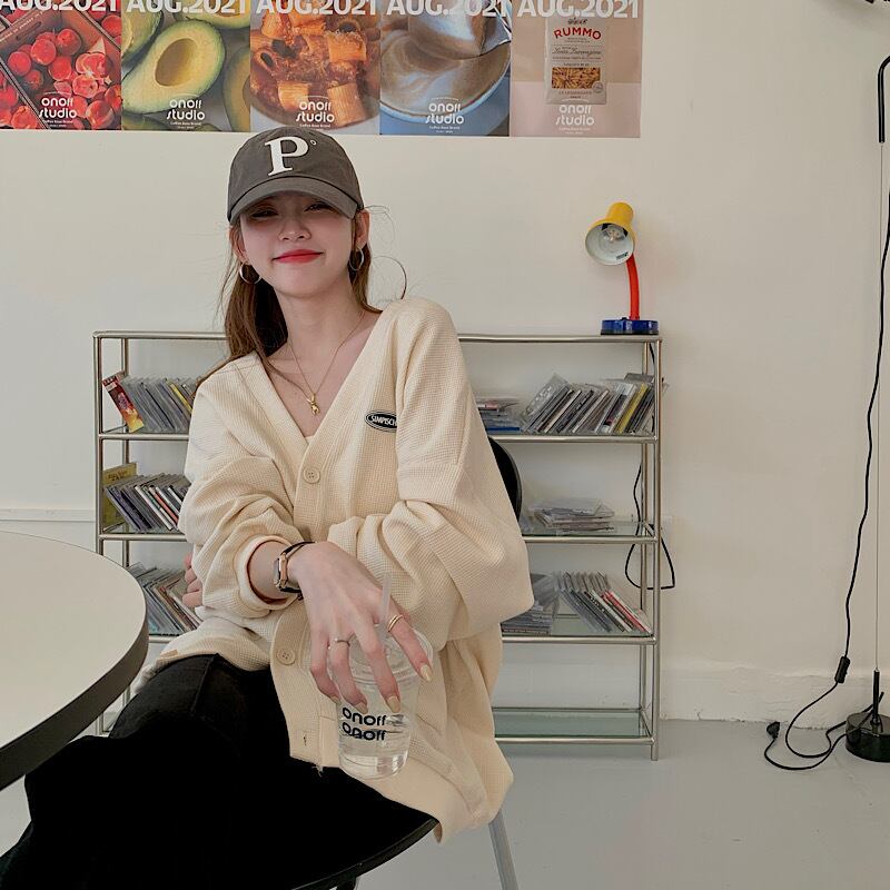 スタイルルーズカーディガンジャケット オータムスタンダードVネックカジュアルトップス ロング レトロ かわいい 秋物 モンロー10129364105