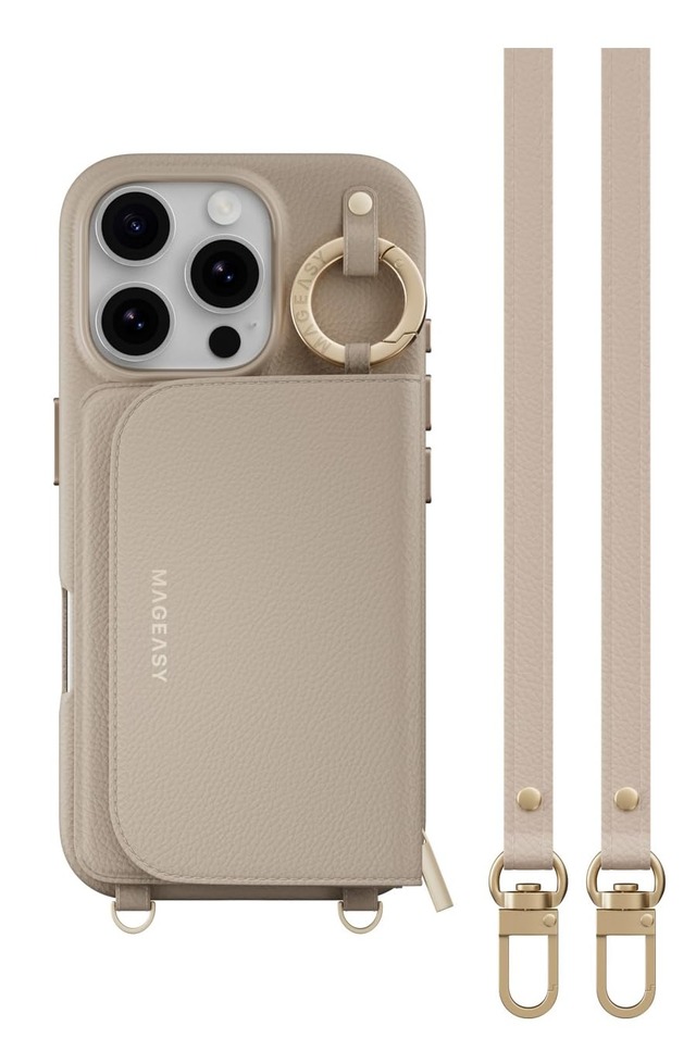 【MagEasy】 iPhone 16 Pro Max 対応 ケース MagSafe 対応 ショルダー ストラップ 付き カード 収納 レザー スマホケース カードケース ポーチ付き 財布 スマホカバー [ iPhone16ProMax アイフォン 16 プロマックス 対応 ] Pouch M キャメルブラウン