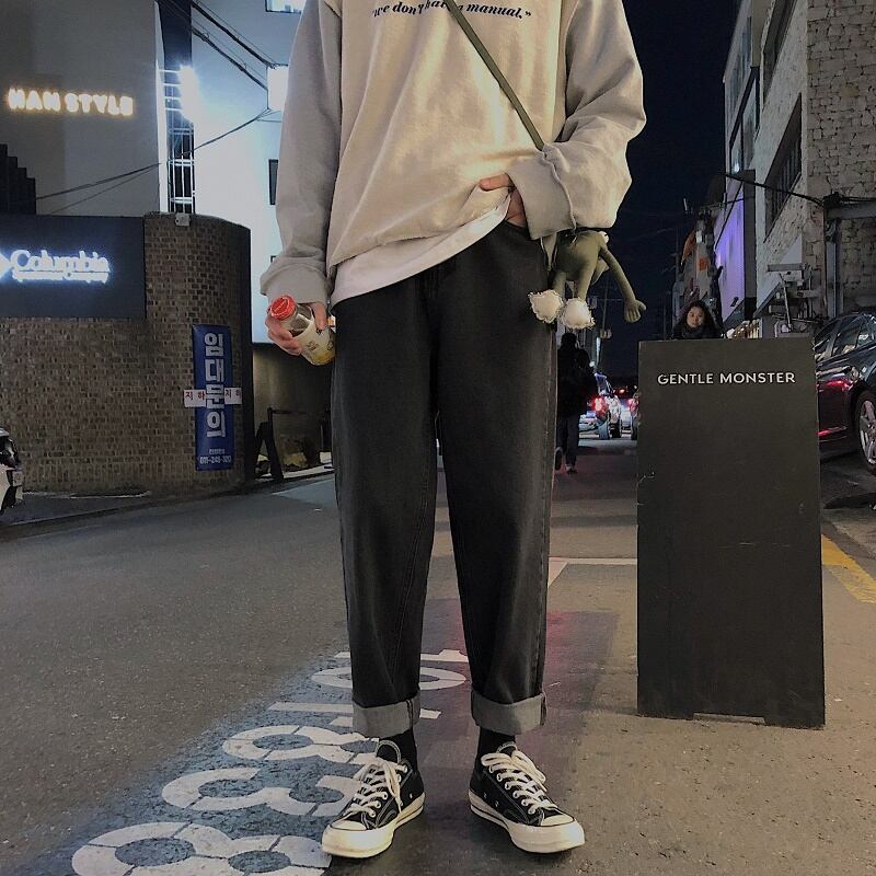 全1色 デニム パンツ ストレート カジュアル シンプル 無地