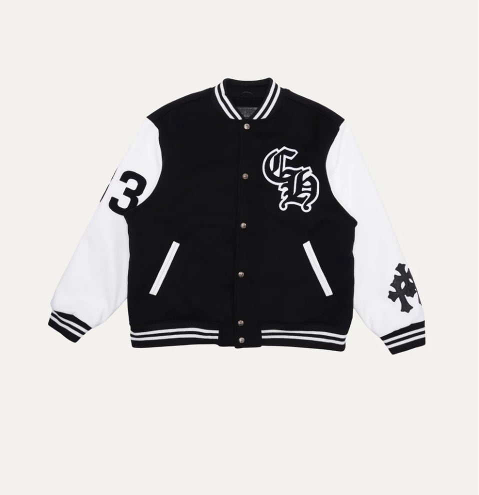 CHROME HEARTS クロムハーツ Cashmere and Leather Varsity Jacket カシミア レザー バーシティ ジャケット スタジャン