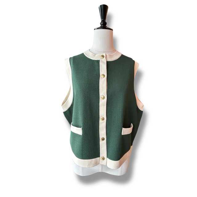Women's ARKLEY VEST KNIT-HUNTER GREEN×MILK〖Traditional WeatherWear〗アークリーベストニット