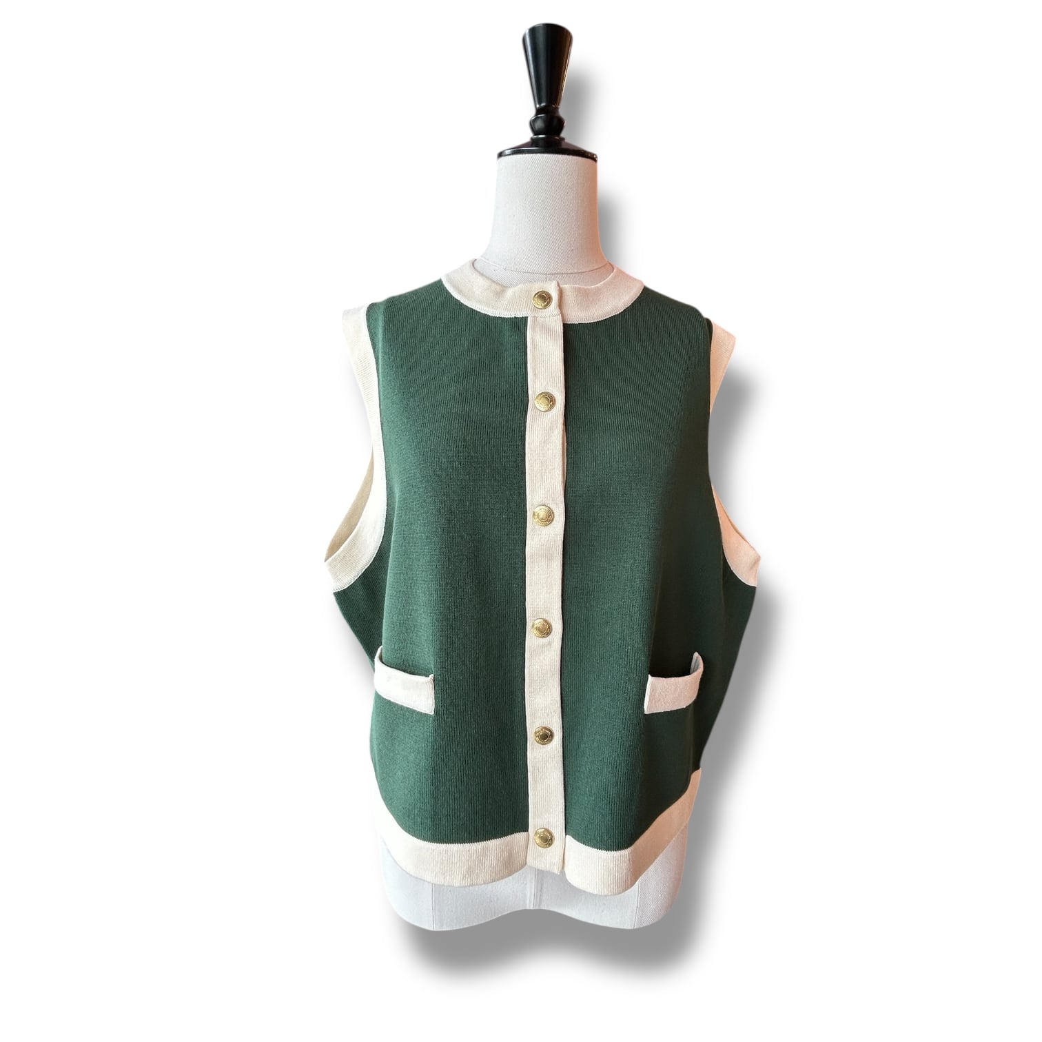 Women's ARKLEY VEST KNIT-HUNTER GREEN×MILK〖Traditional WeatherWear〗アークリーベストニット