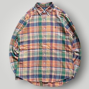 【00s】POLO RALPH LAUREN 長袖 フランネルシャツ ボタンダウン ネルシャツ チェック ベージュ メンズ L VINTAGE ラルフローレン
