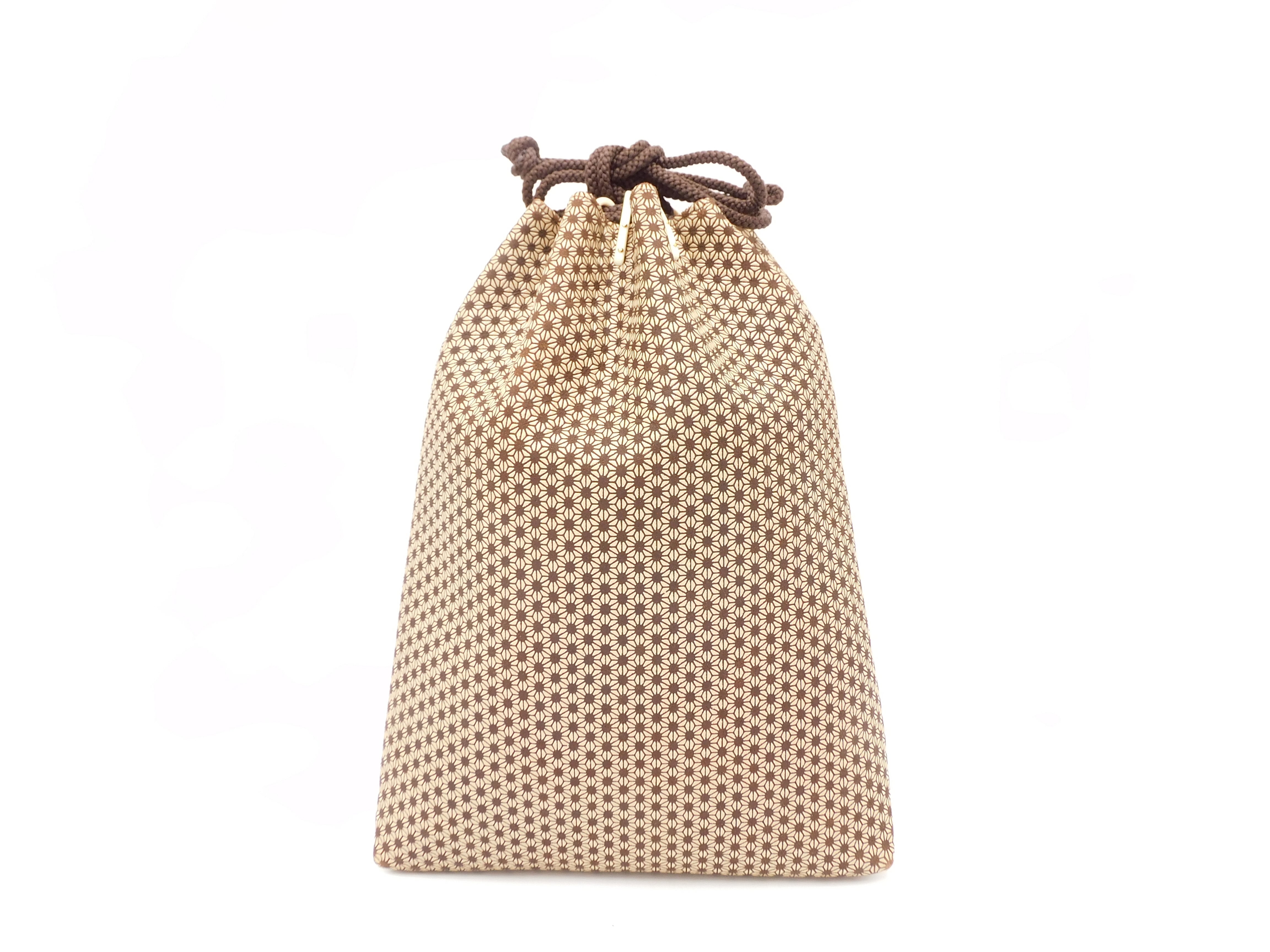 合切袋(中)燻し/白 丸麻の葉柄