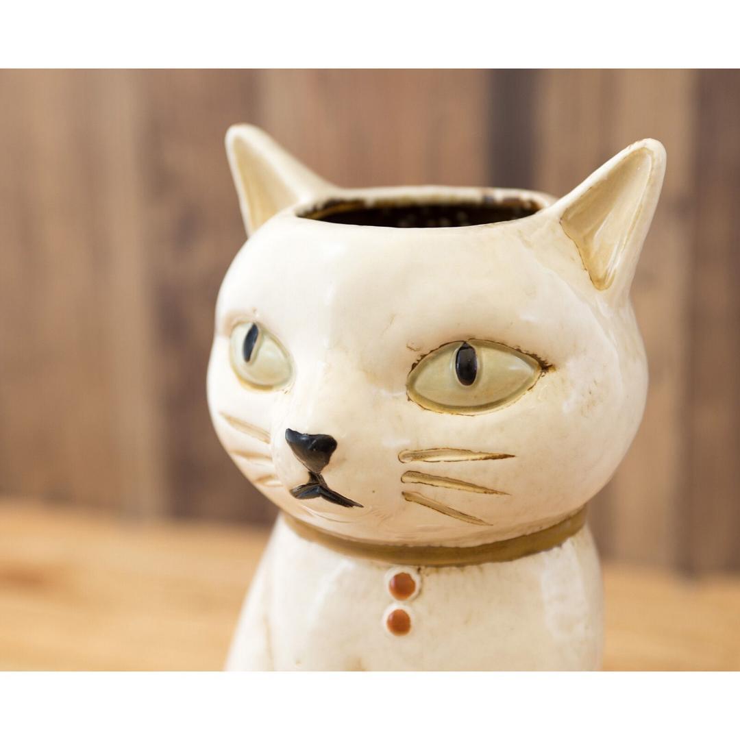 セラミックフラワーポット 白猫 黒猫 ネコ 花瓶 観葉植物 プランター