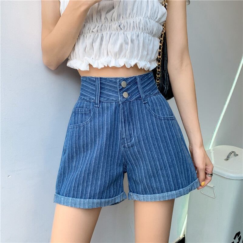 スタンダードストライプショーツ サマーレッドルーズハイウェストウェスト薄手ワイドレッグパンツ レトロ 夏物 ブルマー ワイドパンツ YY-ファッション35901981713