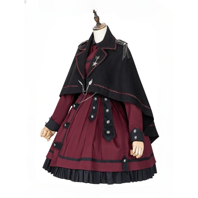深紅の勲章を纏う夜 ブラックケープ風軍服ロリータコート｜単品
