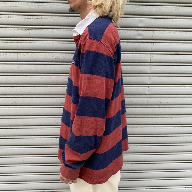 patagonia パタゴニア　ボーダー柄ラガーシャツ　太ボーダー　エンジ　XL