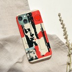 受注生産 iPhoneケース 赤黒ブルーの縦長コラージュ｜ZINE風 ZINE004B