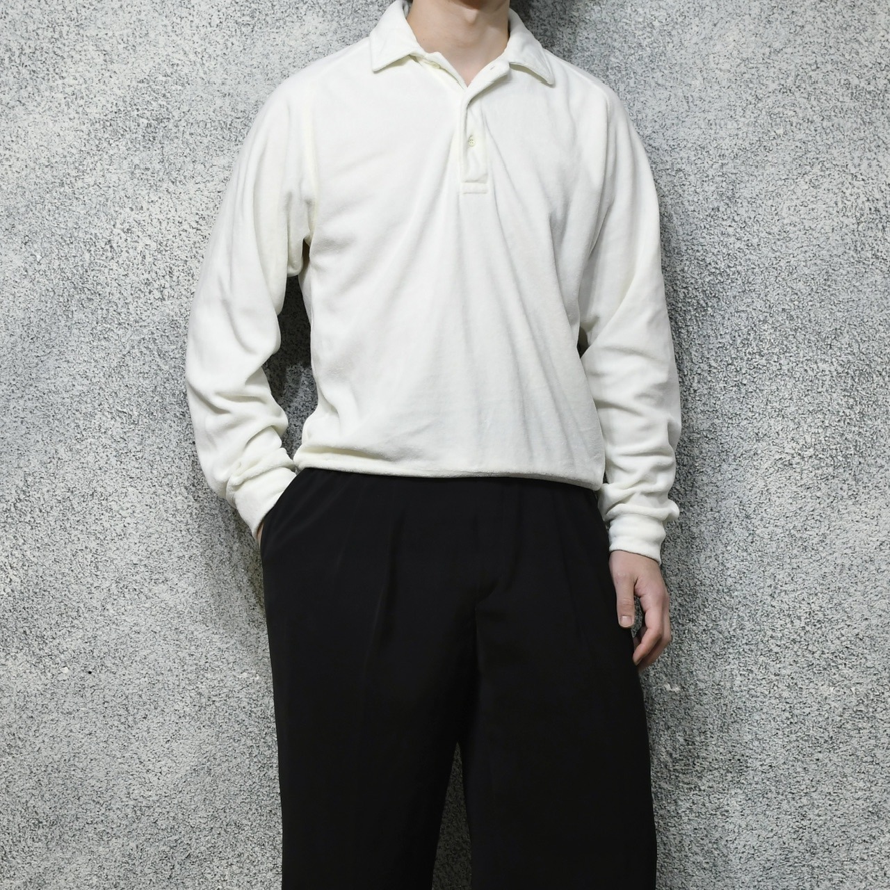white velour polo shirt