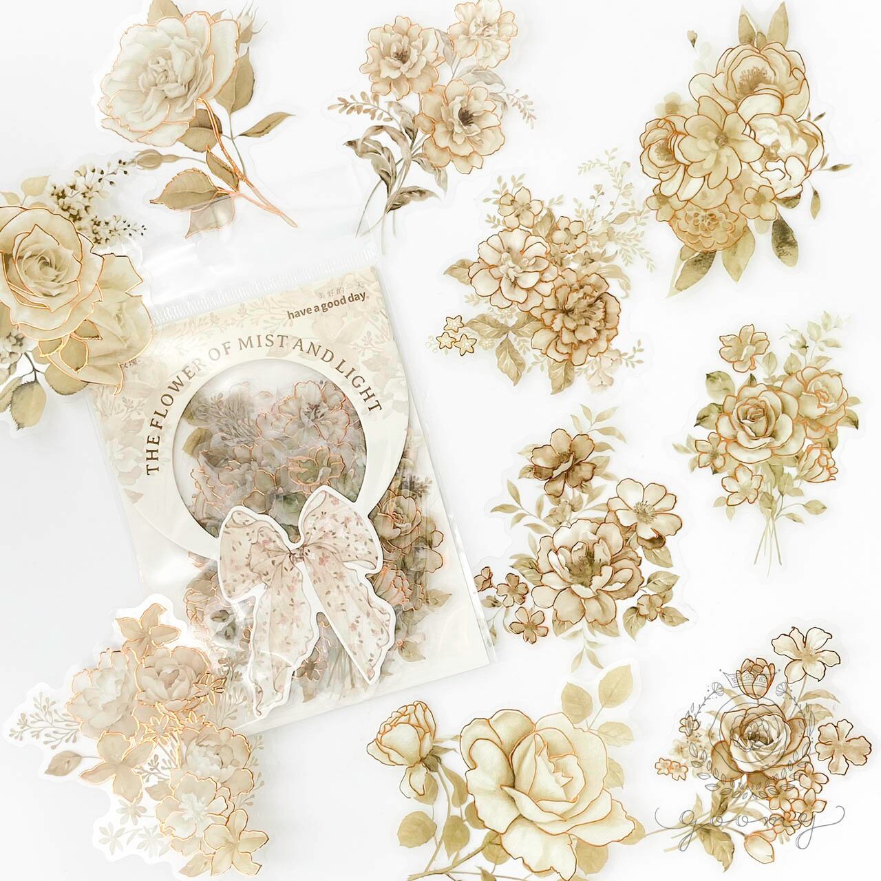 【再入荷】箔押し加工フラワーシール 薔薇<S512>