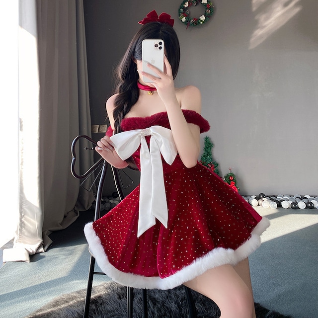 【限定コスプレ】クリスマスリボンベロアワンピースセット｜セクシーサンタコスチューム