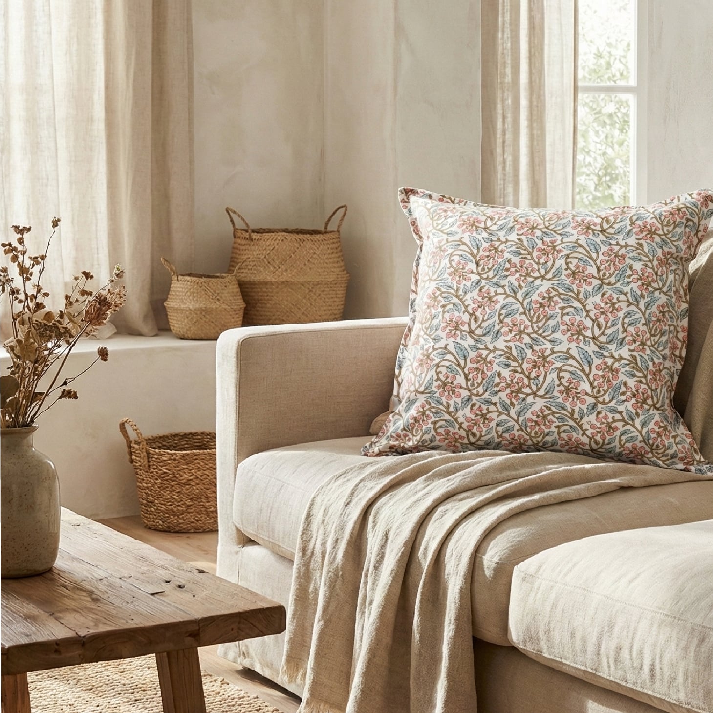 Pottery Barn 花柄クッションカバー